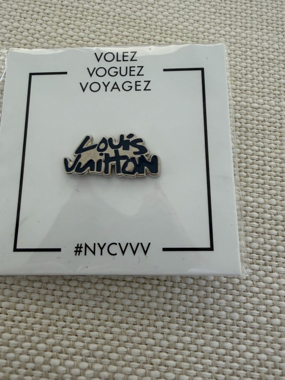 Louis Vuitton Navy and Silver Script Logo Brooch
